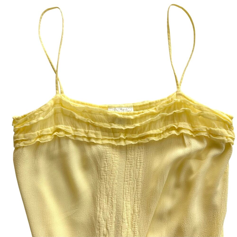 Ghost London Pale Yellow Slip Dress | Size Small | Ruffle + Drawstring - Picture 10 of 14